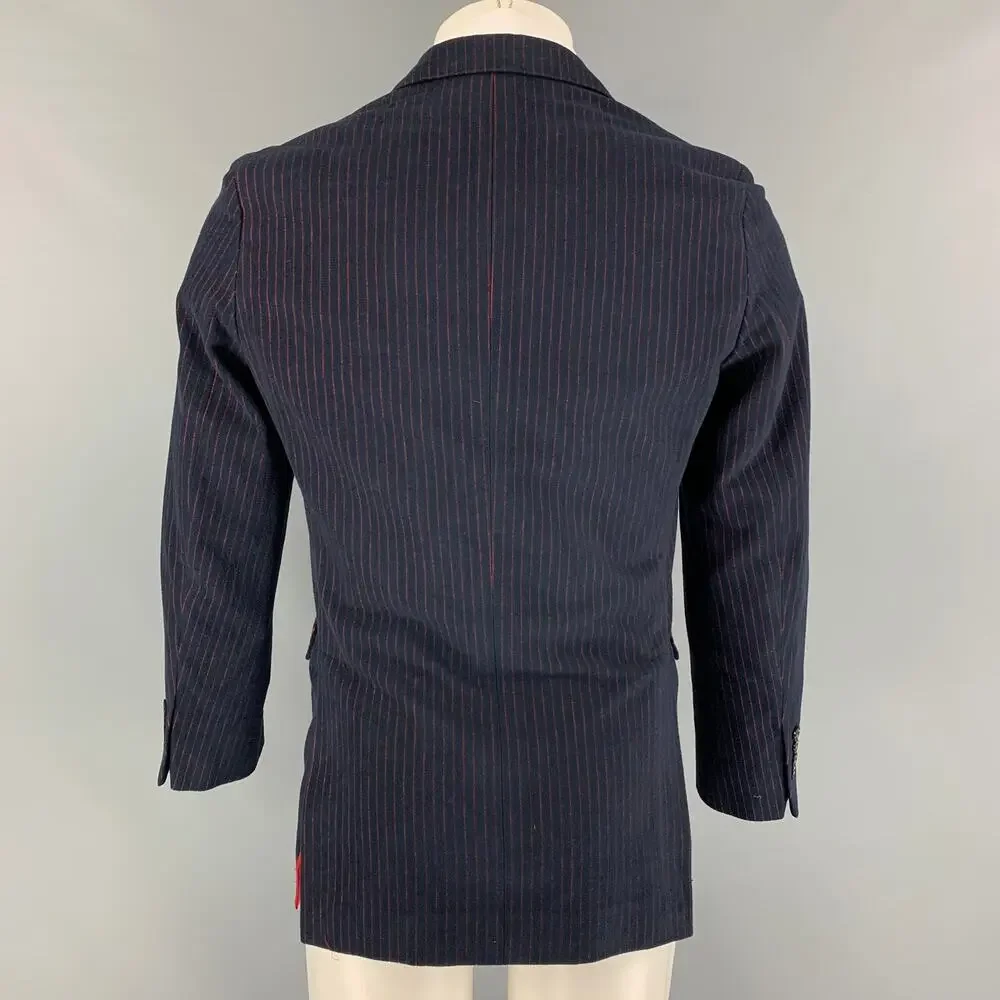 BROOKS BROTHERS Size 36 Navy Red Pinstripe Cotton Sport Coat